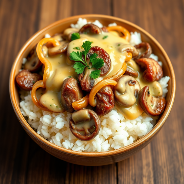 Creamy Mushroom and Beef Rice Bowl