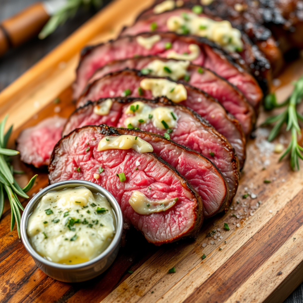 Sliced Steak with Garlic Herb Butter