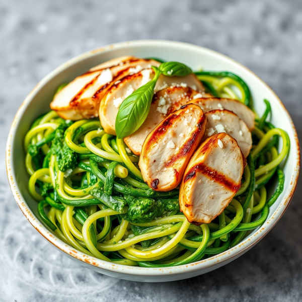 Zucchini Noodles with Pesto and Grilled Chicken