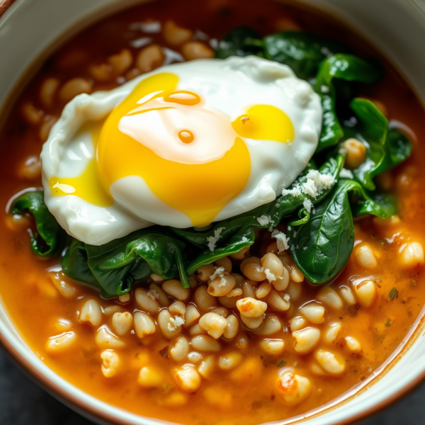 Savory Cereal Bowl with Spinach and Poached Egg