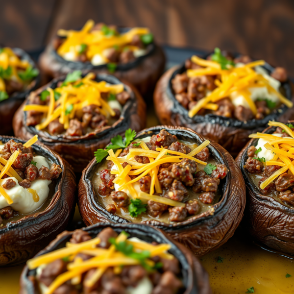 Cheesy Mincemeat Stuffed Mushrooms