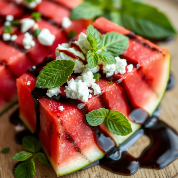 Grilled Watermelon Steak with Feta and Mint