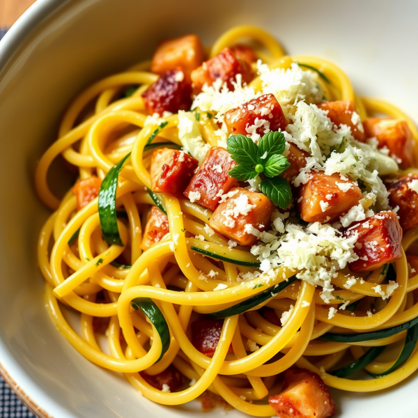 Speck and Zucchini Pasta with Fennel and Cheese