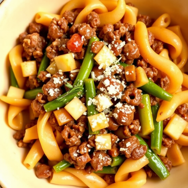 Apple-Infused Beef Pasta with Bean Medley