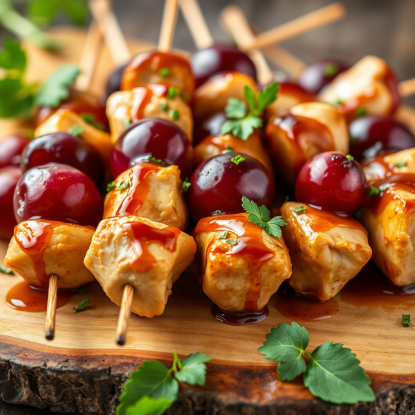 Grape and Chicken Skewers with Honey-Mustard Glaze