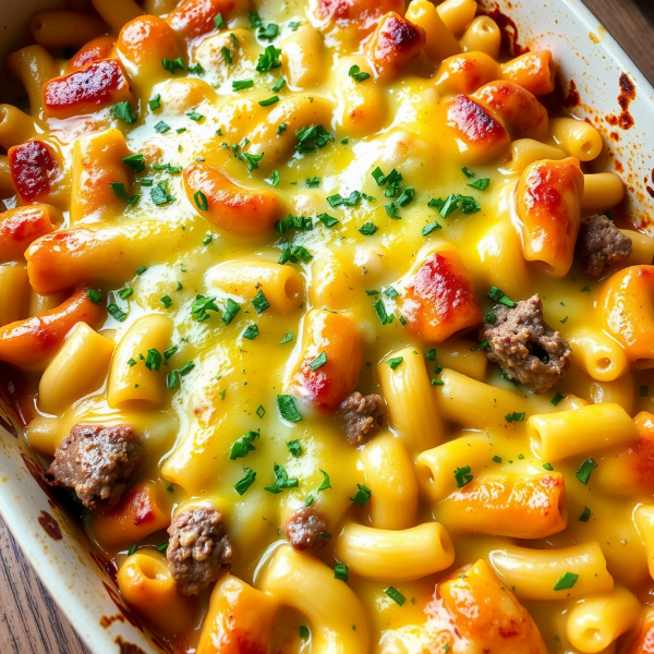 Beef and Garlic Macaroni Bake