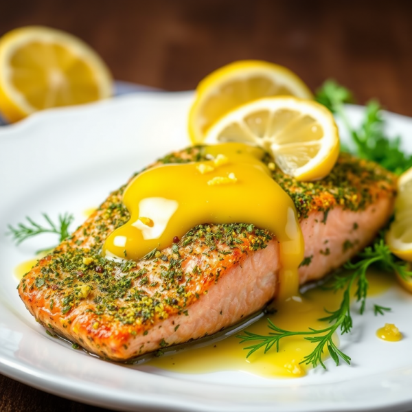 Herb-Crusted Salmon with Lemon Butter Sauce