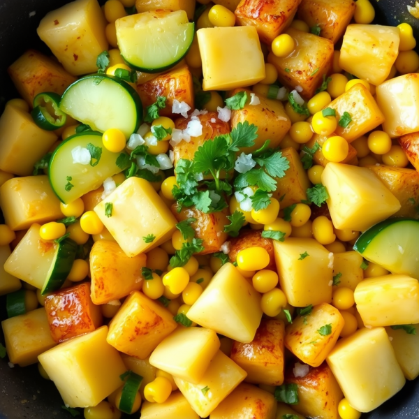 Garlic Corn & Cucumber Potato Skillet