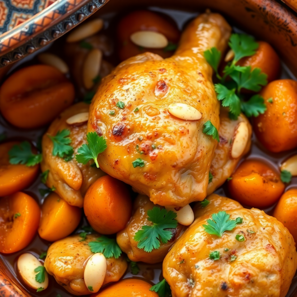 Moroccan Chicken Tagine with Apricots and Almonds