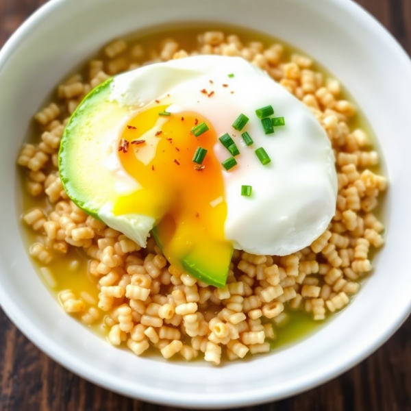 Savory Cereal Bowl with Avocado and Poached Egg