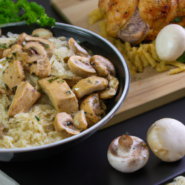 One-Pot Chicken, Onion and Garlic Mushroom Pasta