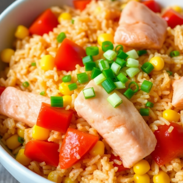 Tomato Onion Salmon Fried Rice