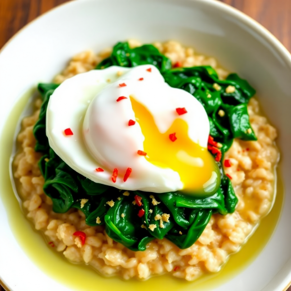 Savory Oatmeal Bowl with Spinach and Poached Egg