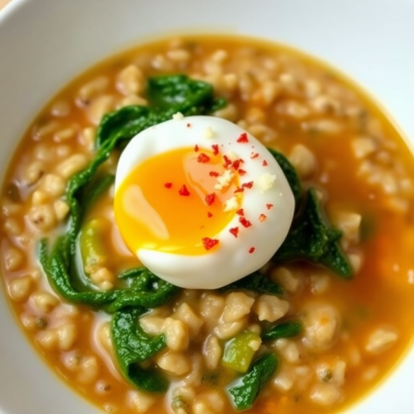 Savory Oatmeal Bowl with Spinach and Poached Egg