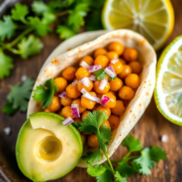 Spiced Chickpea Tacos with Avocado and Cilantro