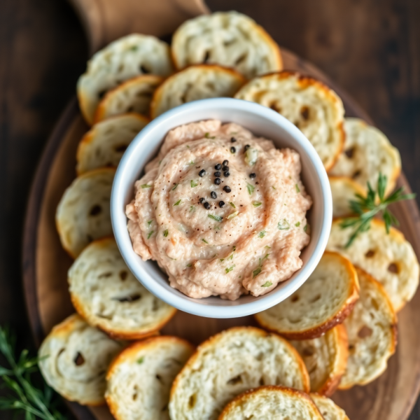 Salmon Rillettes with Baguette Crisps