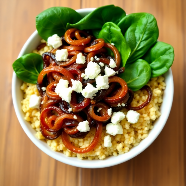 Caramelized Onion and Spinach Quinoa Bowl