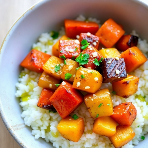 Garlic Roasted Carrot and Potato Rice Bowl