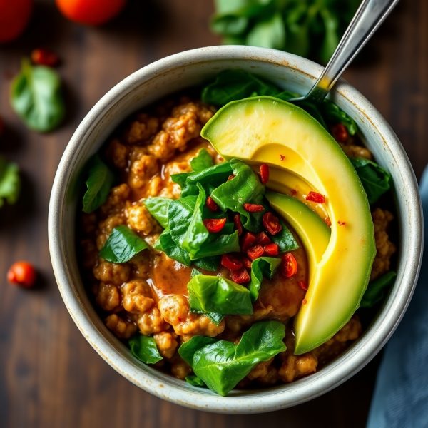 Savory Oats with Spinach and Avocado