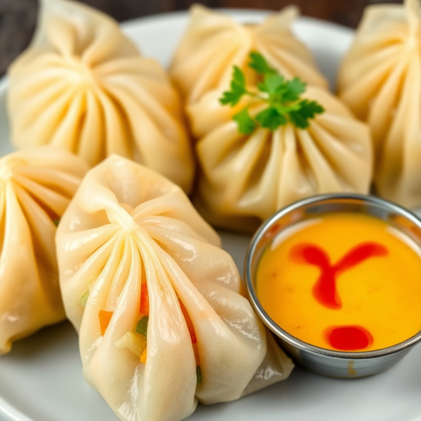 Momos with Spicy Yellow Sauce