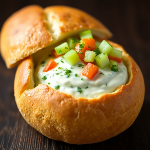 Savory Garlic Herb Bread Bowl