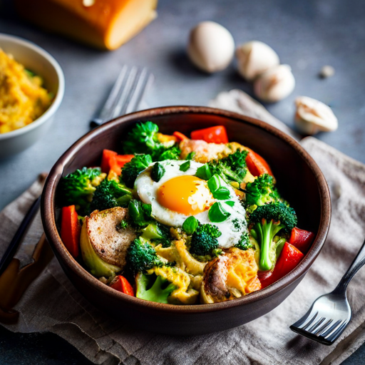 Cheesy Broccoli and Chicken Scramble 