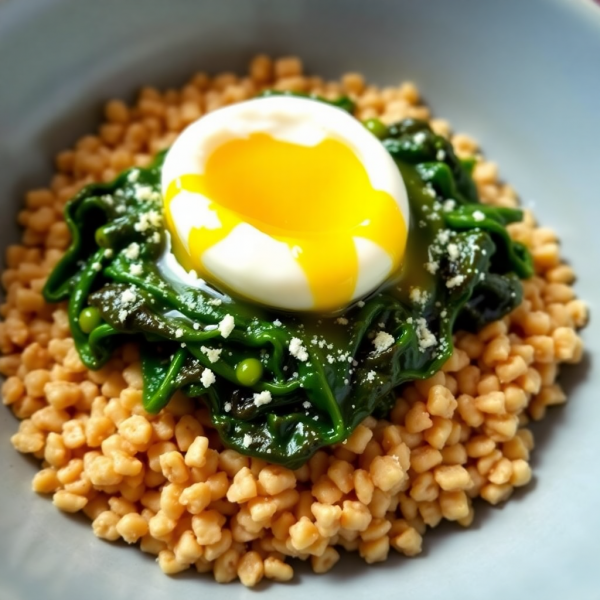 Savory Cereal Bowl with Spinach and Poached Egg