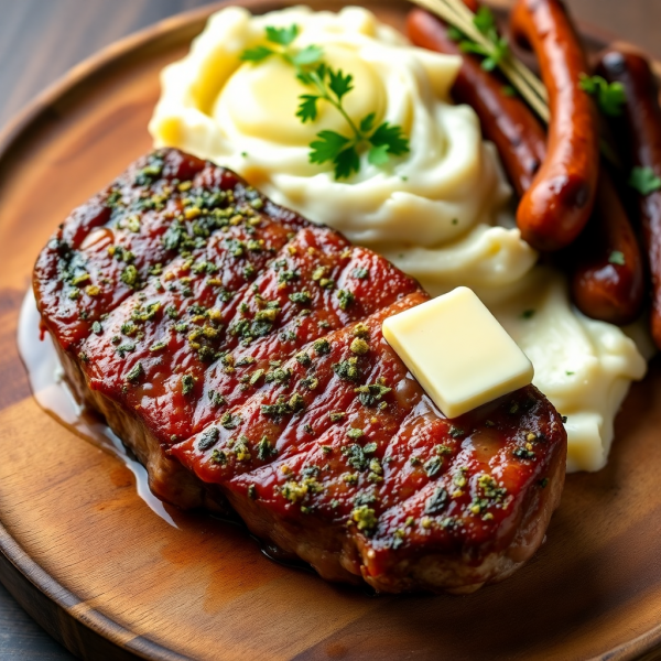 Herb-Crusted Steak with Garlic Mashed Potatoes