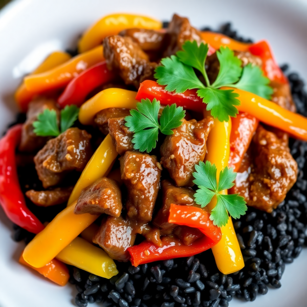 Colorful Beef Stir-Fry with Black Rice