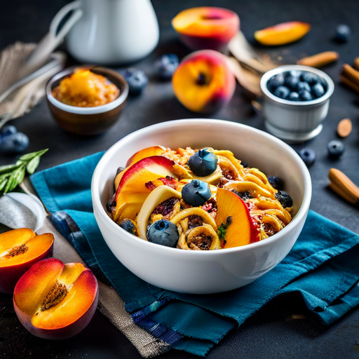 Cereal Bowl with Peach and Blueberry Topping