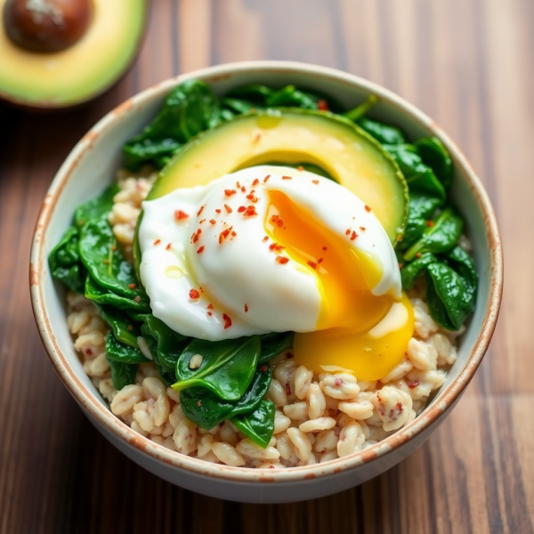 Savory Oatmeal Bowl with Spinach and Poached Egg