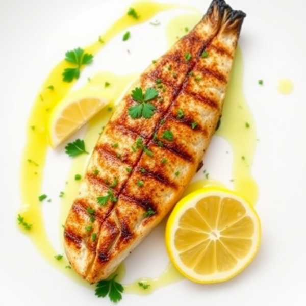 Grilled Mackerel with Lemon Herb Sauce