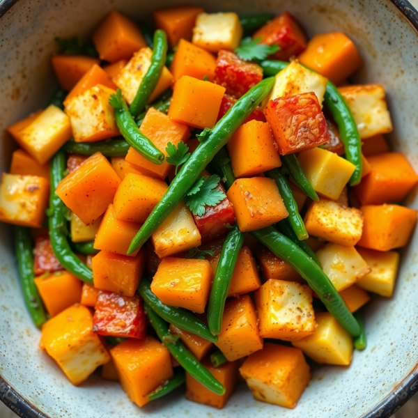 Sweet Potato and Tofu Stir-Fry with Halloumi