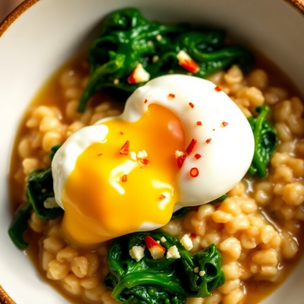 Savory Oatmeal Bowl with Spinach and Poached Egg