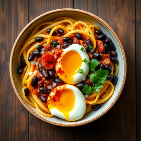 Spicy Indian Bean and Egg Pasta