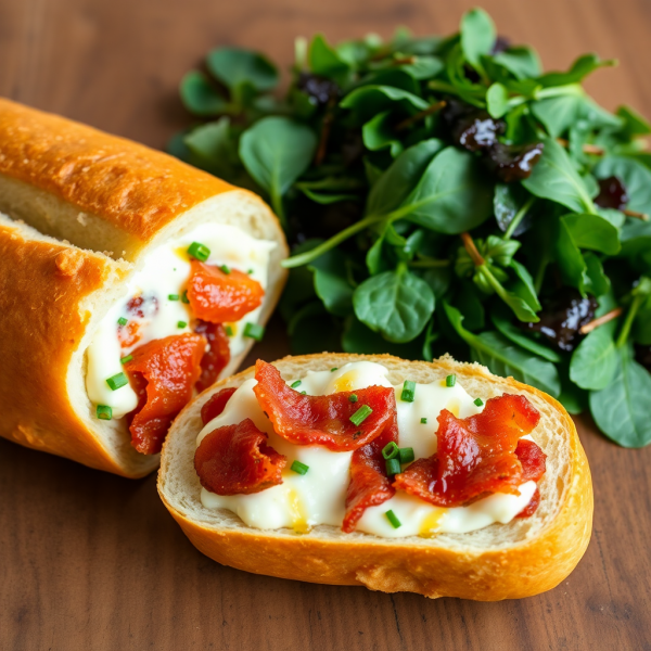 Bacon and Cheese Stuffed Bread with Fresh Salad