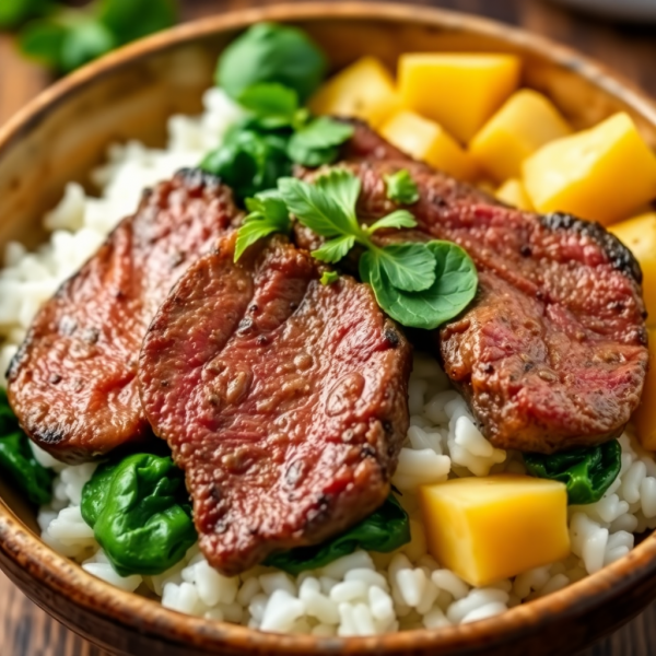 Savory Beef and Spinach Rice Bowl