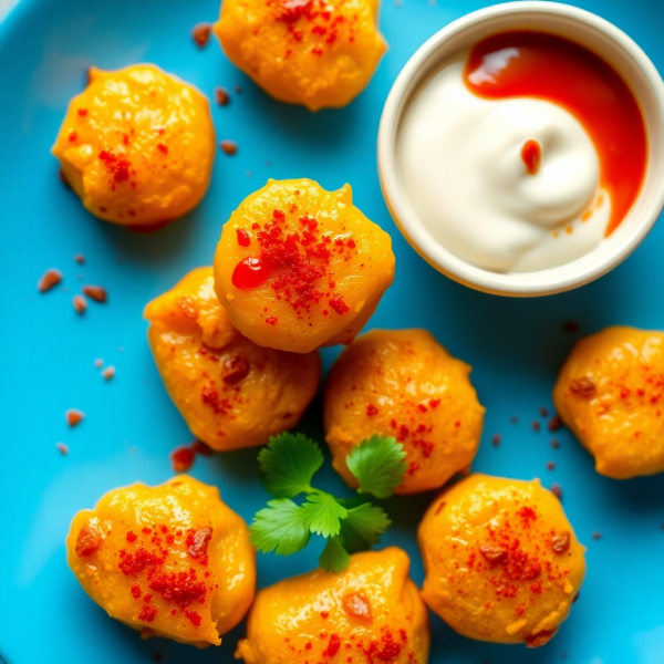 Spicy Indian Potato Bites with Creamy Dipping Sauce