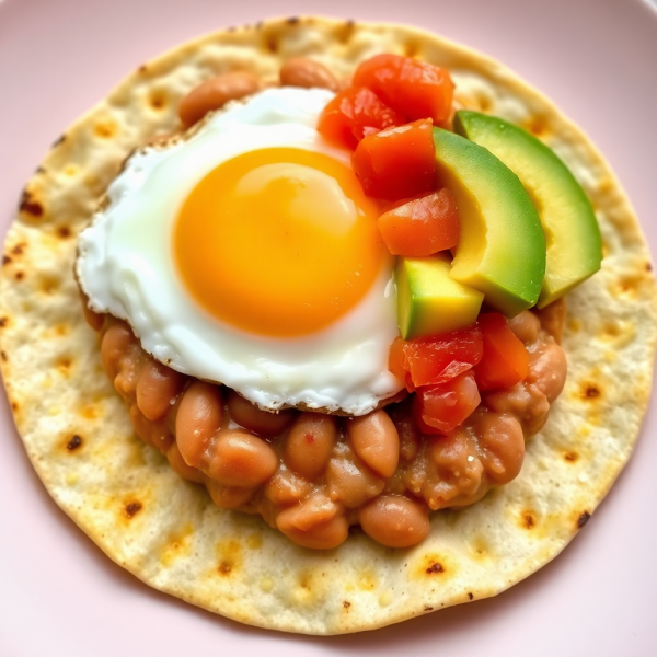 Fried Egg with Refried Beans and Tortillas