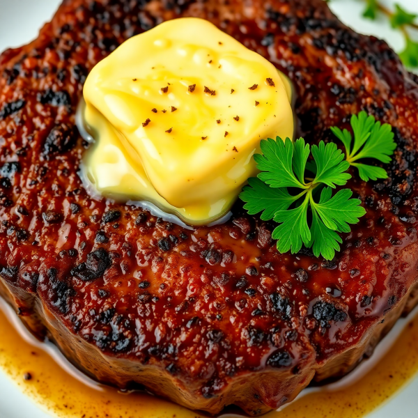 Coffee-Rubbed Steak with Garlic Herb Butter