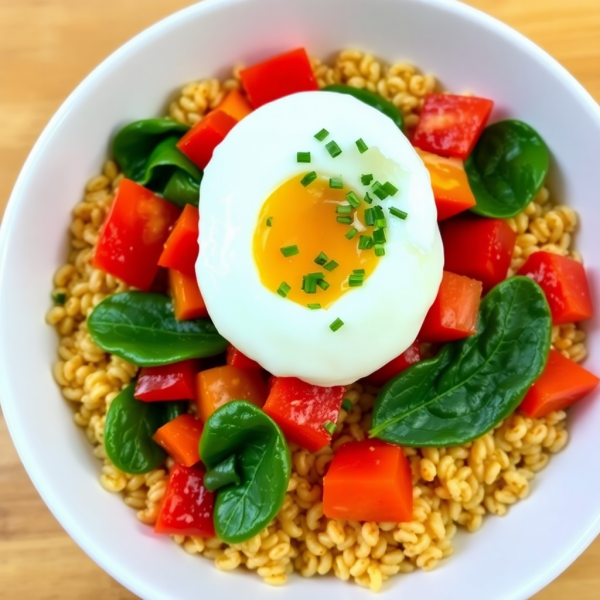 Savory Cereal Bowl with Veggies and Egg