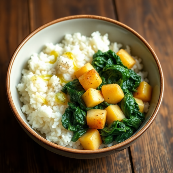 Creamy Spinach and Potato Rice Bowl