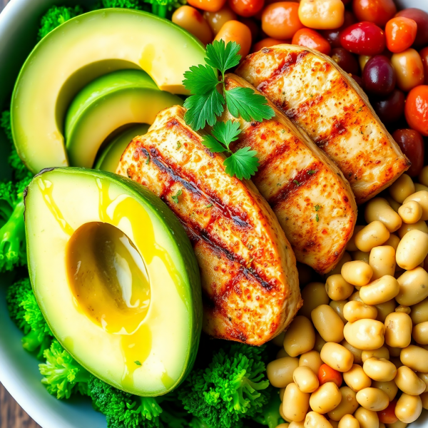 Mediterranean Chicken Bowl with Avocado and Beans