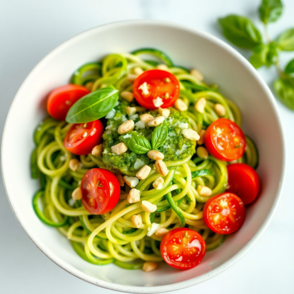 Zucchini Noodles with Pesto and Cherry Tomatoes