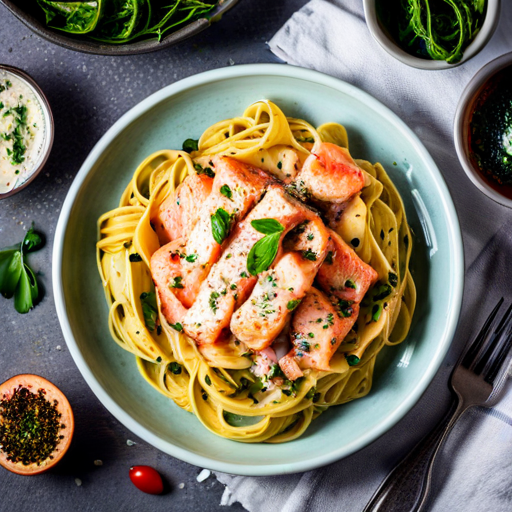 Salmon pasta with creamy garlic butter sauce