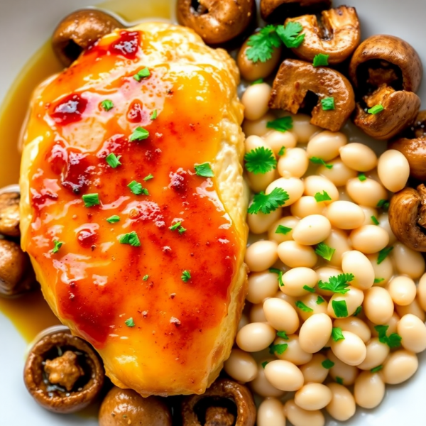 Honey Garlic Chicken with Beans and Mushrooms