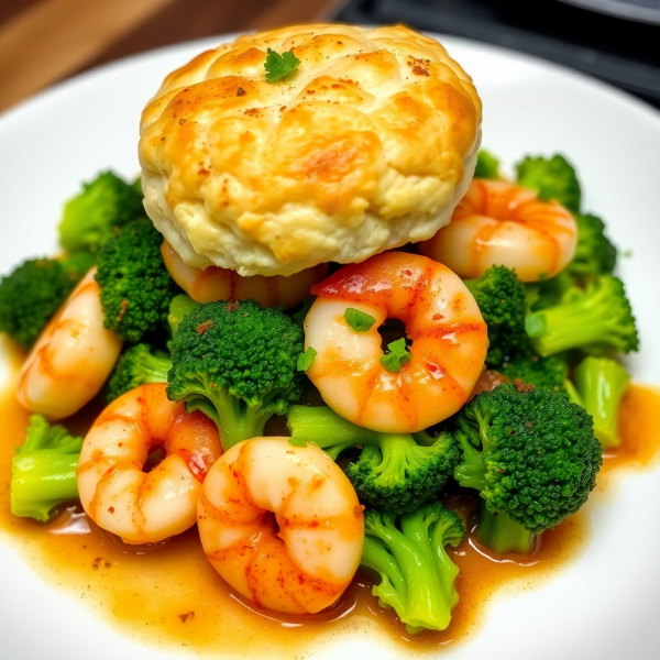 Root Beer Shrimp and Broccoli Biscuit Bake