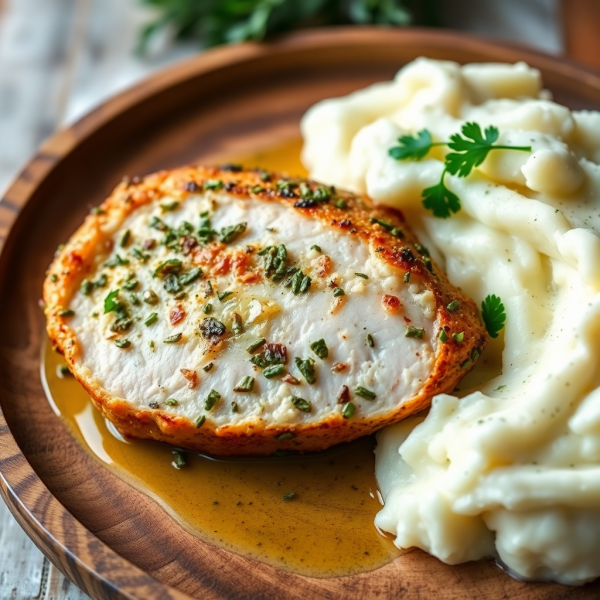 Herb-Crusted Turkey Breast with Garlic Mashed Potatoes