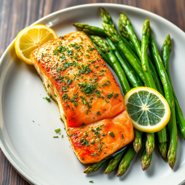 Herb-Crusted Salmon with Lemon Garlic Asparagus