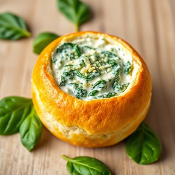 Savory Bread Bowl with Creamy Spinach Dip